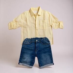 Zara Boys Bundle Set  Cotton Striped Button Down & Denim Shorts Summer  6x/7